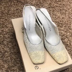Apostrophe Ivory and Champagne Glitter Slingback Heels